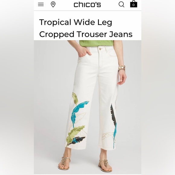Chico's Pants - Chico's White Cropped Jeans with Leaf Design